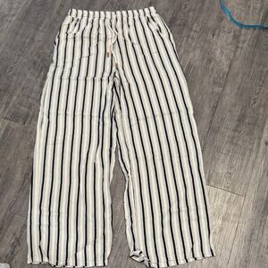 White and Navy Striped Wide-Leg Pants